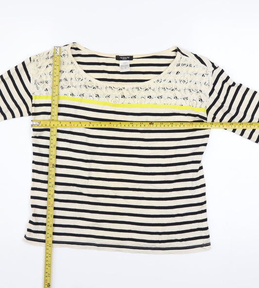 La Redoute Women’s Black & Ivory Striped Lace Long Sleeve T-Shirt UK 6/8