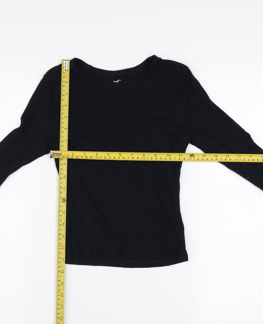 Hollister Womens Black Long Sleeve Cropped Cotton T-Shirt Size S