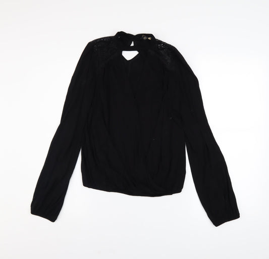 Lipsy Women’s Black Long Sleeve Lace Wrap Blouse UK 10