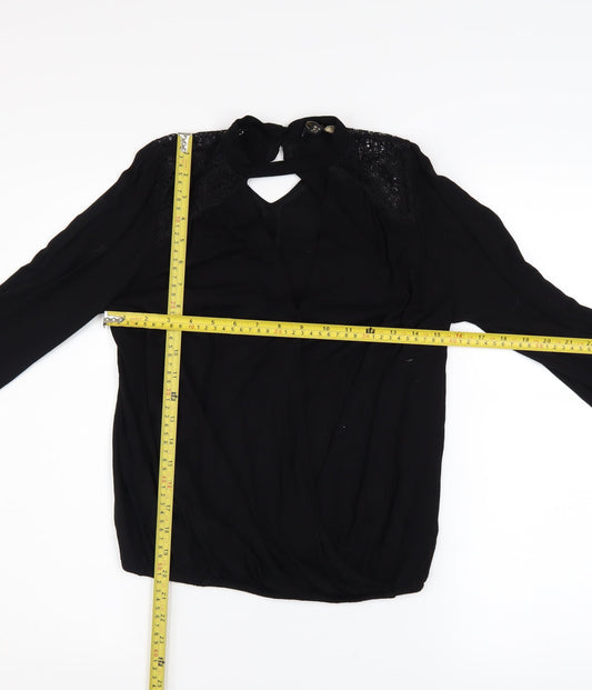 Lipsy Women’s Black Long Sleeve Lace Wrap Blouse UK 10