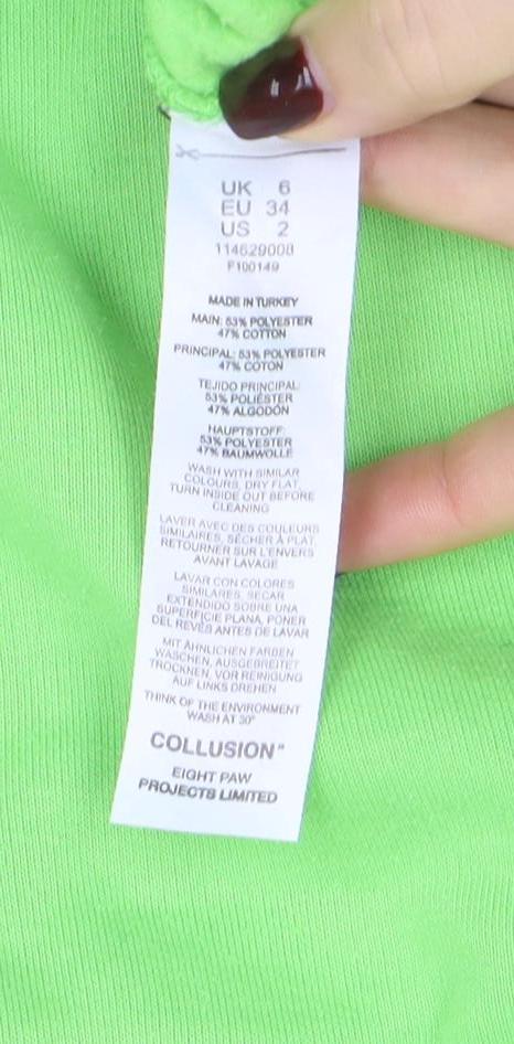Womens UK Size 6 COLLUSION Green Pullover Sweatshirt