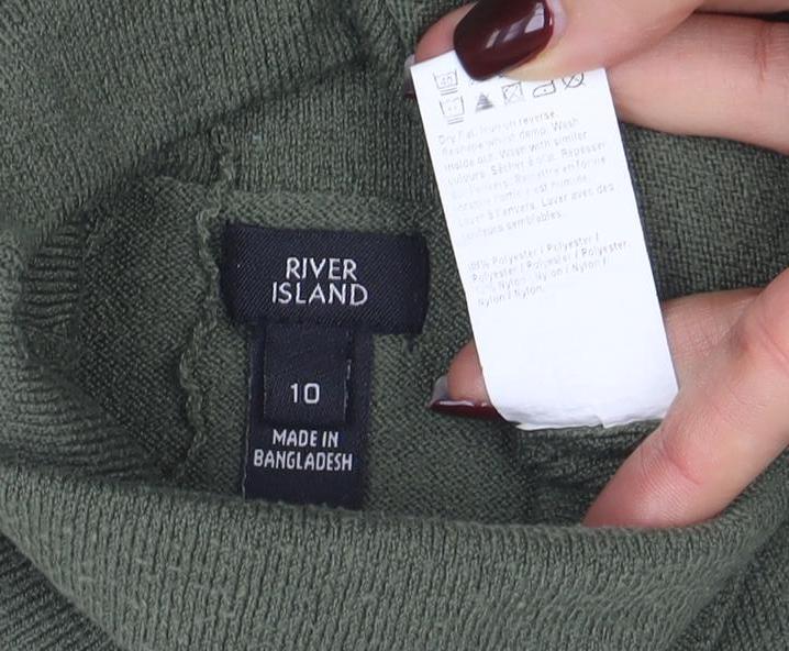 Womens UK Size 10 River Island Green Basic T-Shirt