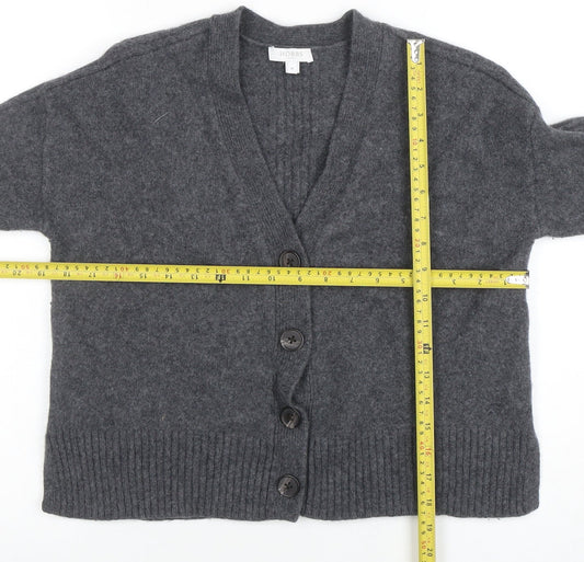 Hobbs Women Grey Merino Wool V-Neck Button Cardigan M