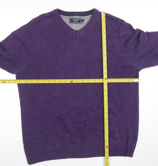 Maine New England Men's Purple Cotton V-Neck Jumper M