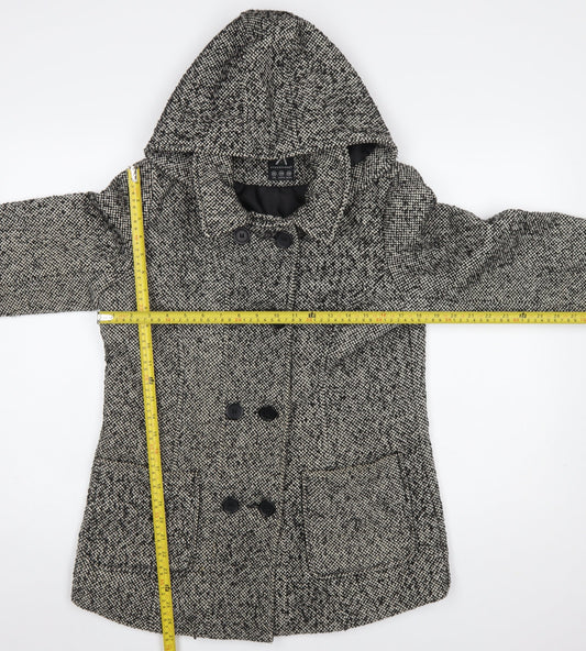 Atmosphere Womens Grey Pea Coat Size 10 Hooded Tweed Winter Jacket