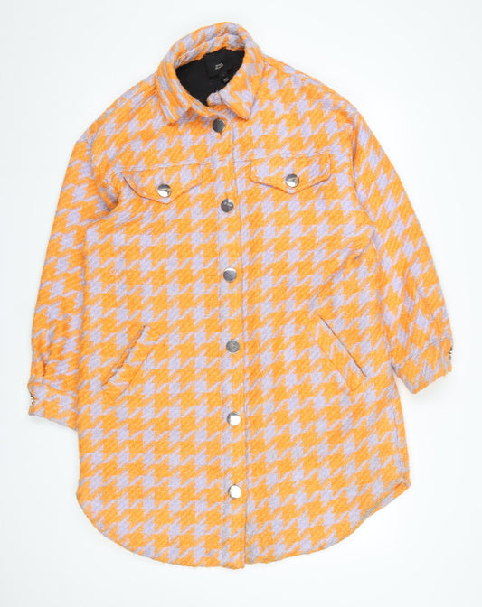 River Island Women Orange Houndstooth Mid-Length Jacket M