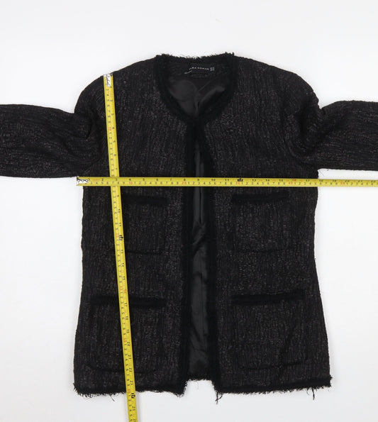 Zara Woman Black Bouclé Lined Blazer Jacket XS