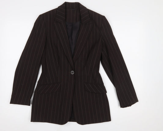 Additional front view of Principles Petite Brown Pinstripe Blazer women’s, size UK 6, single breasted