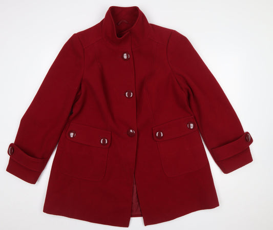 Evans Women Red Mid-Length Coat Wool-Blend Classic Size 16