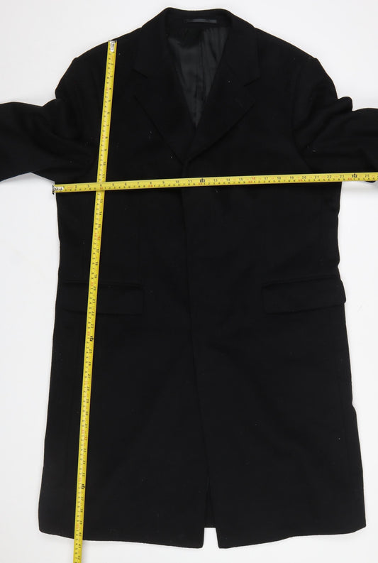 Dehavilland Men's Black Wool Cashmere Overcoat 40S Classic Long Formal