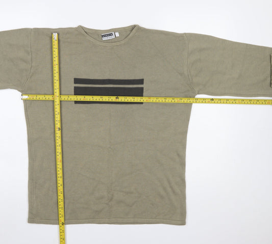Angelo Litrico Men's Green Cotton Acrylic Crew Neck Jumper Size L