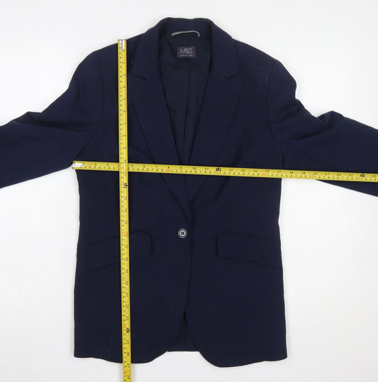Marks and Spencer Women's Blue UK 12 Regular Fit Tailored Blazer