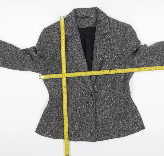 Principles Petite Grey Tweed One Button Blazer Jacket Size 8