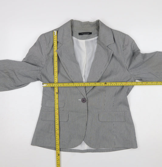 Dunnes Stores Women's Grey Pinstripe Blazer Size 14 Cotton Blend