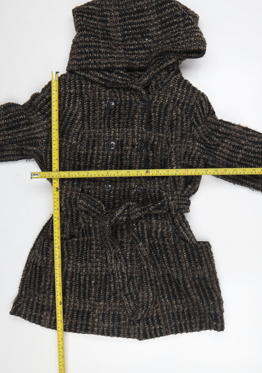 New Look Women’s Brown Check Belted Hooded Pea Coat UK 10