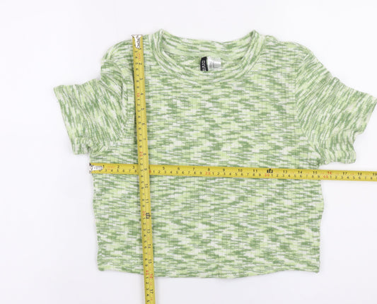 H&M Divided Women Green Cropped Knit T-Shirt Size 12