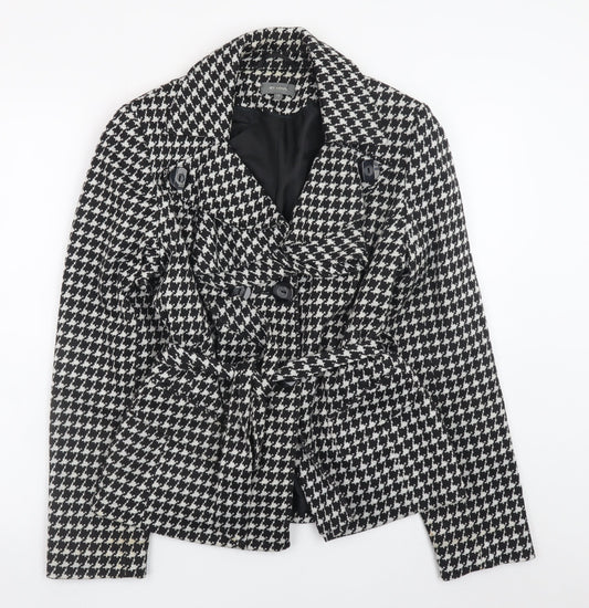 Et Vous Women's Black Houndstooth Belted Trench Coat Size 14