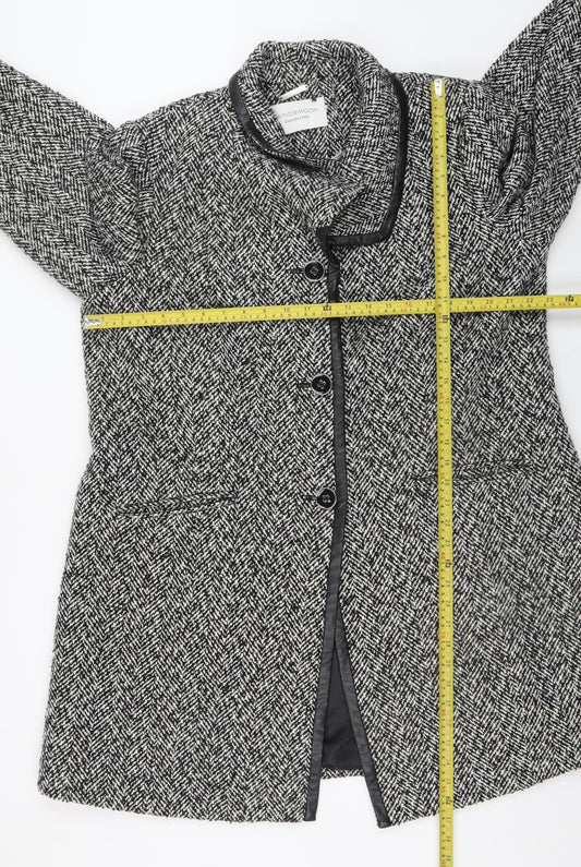 Windsmoor Women's Black Herringbone Wool Blend Mid-Length Overcoat Size 18