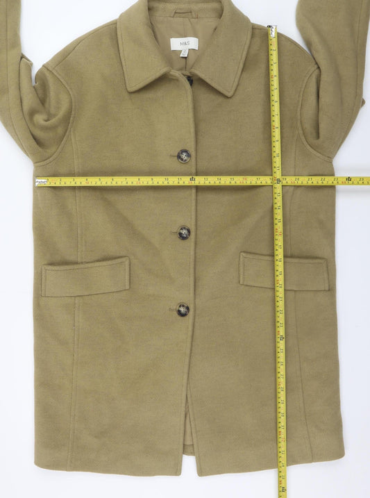 Marks and Spencer Women's Beige Mid-Length Wool Look Overcoat Size 14