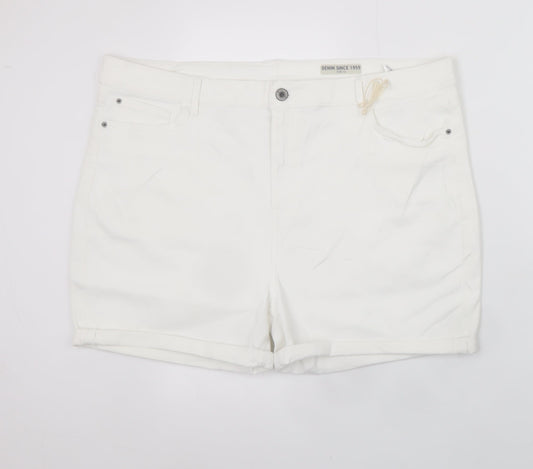 Marks and Spencer Women's White Chino Shorts Size 22 Stretch Cotton Blend