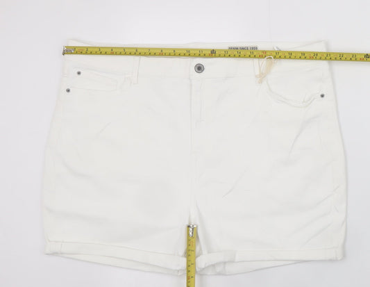 Marks and Spencer Women's White Chino Shorts Size 22 Stretch Cotton Blend