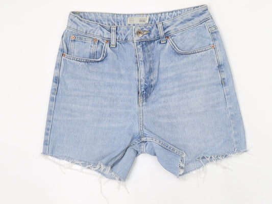 Additional front view of Topshop Moto Blue Denim High Rise Shorts W28 - unisex casual retro
