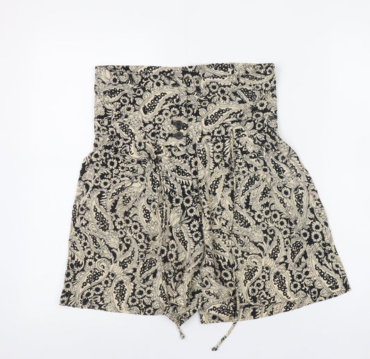 Zara Woman Black Floral High Waist Paperbag Shorts XS