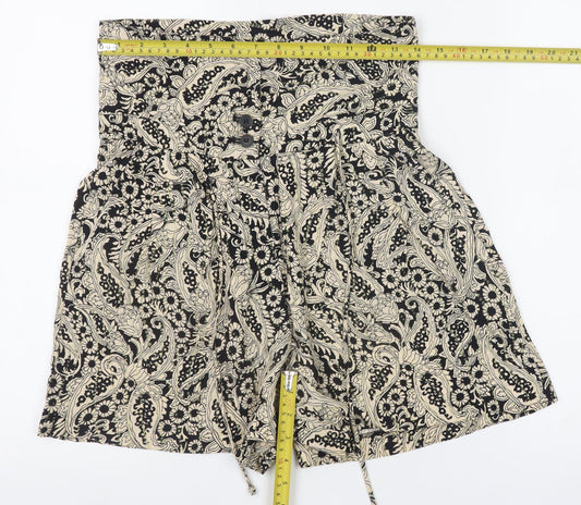 Zara Woman Black Floral High Waist Paperbag Shorts XS