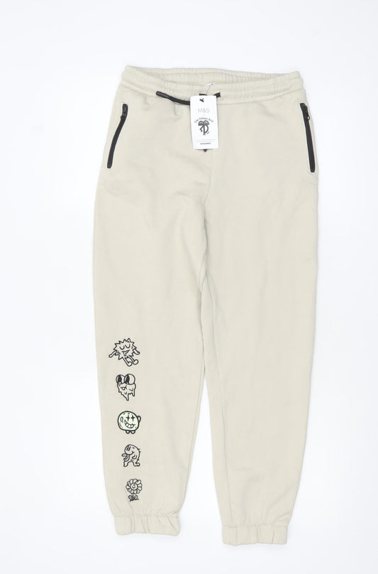 Boys UK Size 11-12 Years Marks and Spencer Regular Fit Jogger Beige Trousers