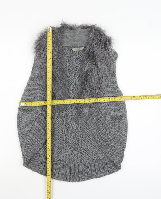 Marks and Spencer Womens Grey Fur Trim Chunky Knit Vest M