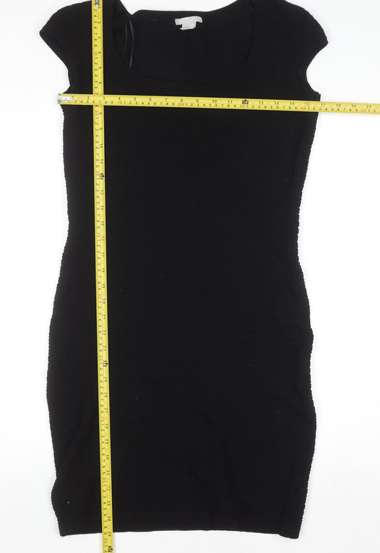 H&M Women Black Bodycon Knit Knee Length Dress Size M