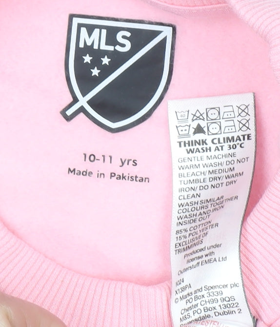 Brand and care label for Marks & Spencer girls’ pink miami graphic pullover sweatshirt 10-11 years