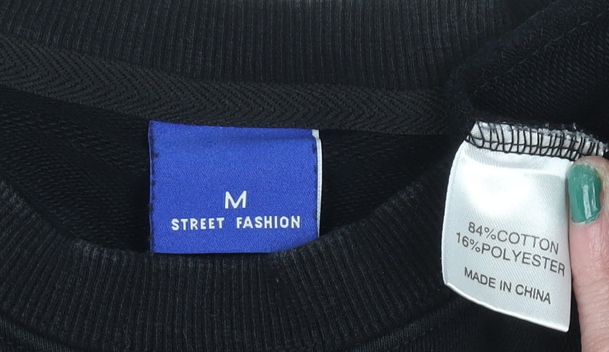 Womens UK Size M Street Fashion Black Pullover Sweatshirt
