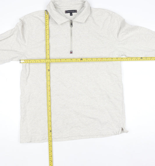 Mens UK Size M Tommy Hilfiger Beige Henley Sweatshirt