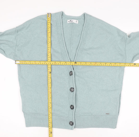 Hollister Women Green XS Button V-Neck Knit Cardigan Jumper