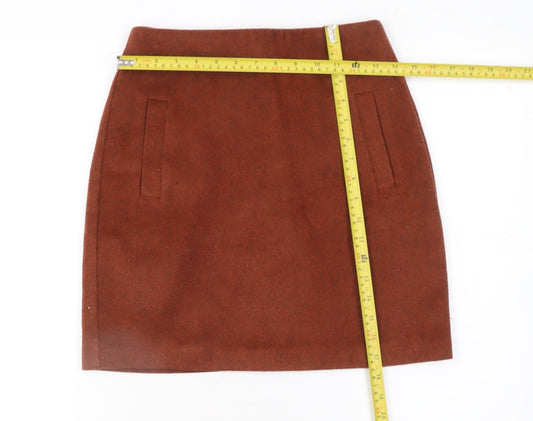 New Look Women Brown Wool Blend Short Pencil Skirt Size 6