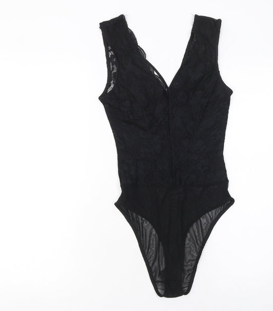 New Look Women Black Lace Sleeveless Bodysuit UK 6 Petite Fit