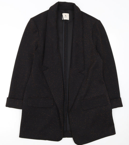 Tu Women Black Metallic Blazer Size 10 Classic Single-Breasted Jacket