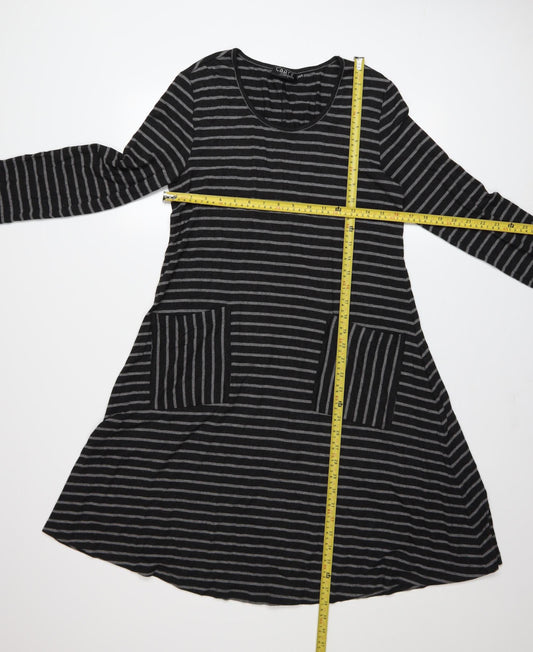 Capri Clothing Women’s Black Striped A-Line Jersey Dress XS Long Sleeve