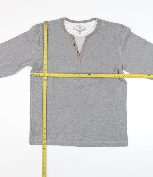 Easy Men's Grey Henley Knit Jumper Size M Cotton Blend