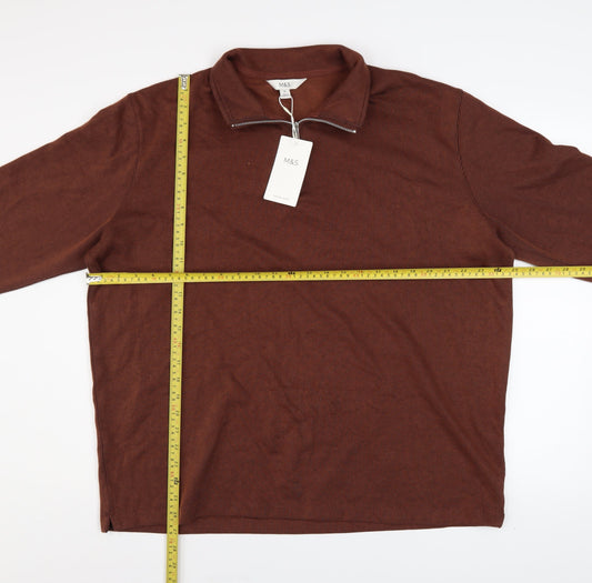 Mens UK Size XL Marks and Spencer Brown 1/2 Zip Jumper