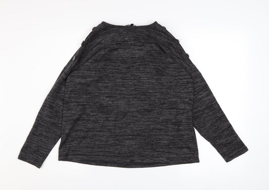 Peacocks Women's Grey Crew Neck Button Shoulder Pullover Jumper Size 8