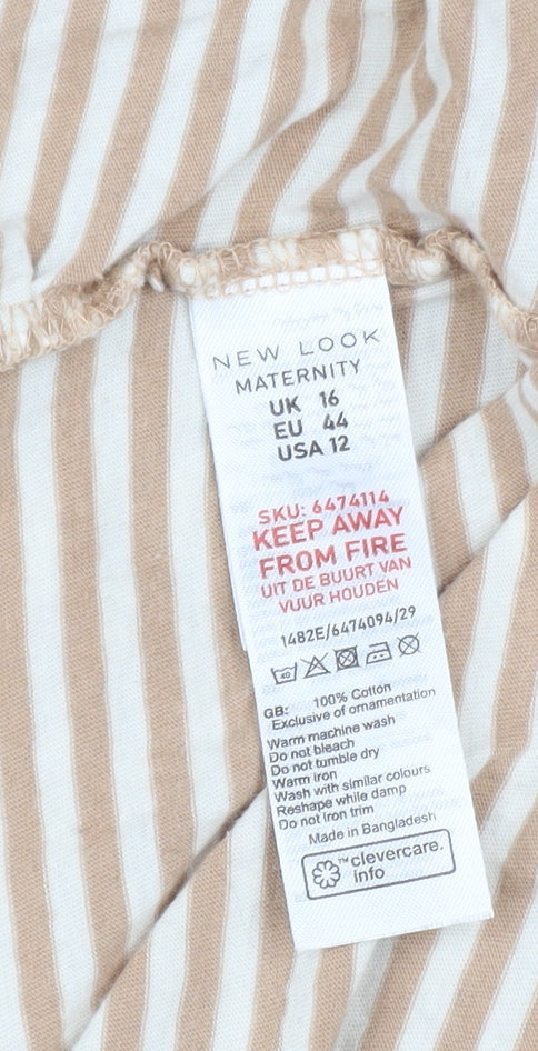 Additional view of New Look Maternity Beige Striped 3/4 Sleeve Crew Neck Cotton T-Shirt UK 16