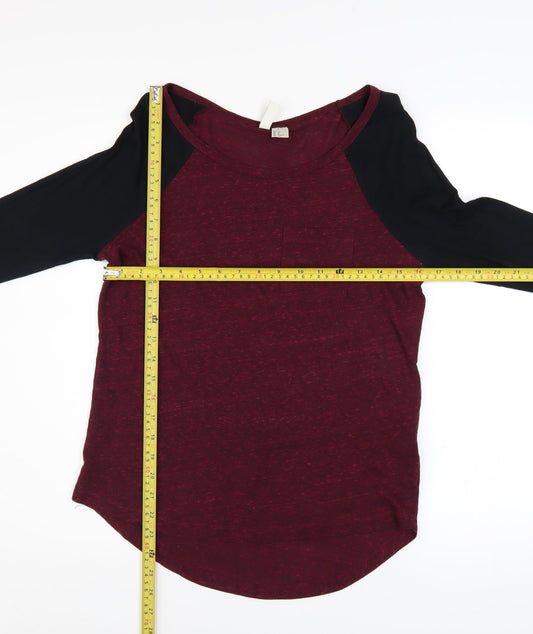H&M Divided Womens Red Black Raglan 3/4 Sleeve Basic T-Shirt XS
