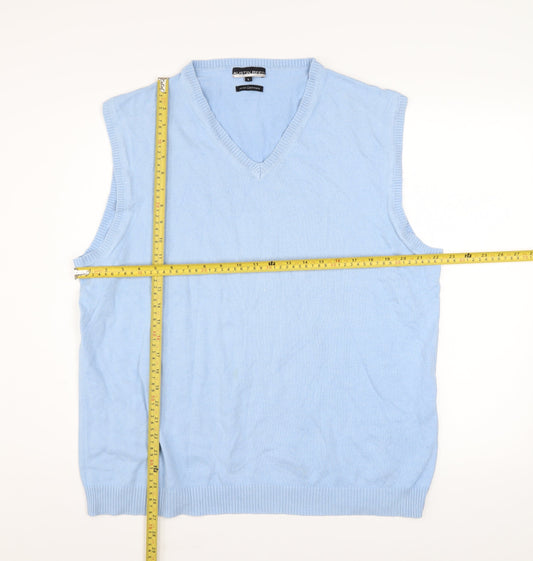 Austin Reed Mens Blue Cotton Cashmere V-Neck Sleeveless Jumper L