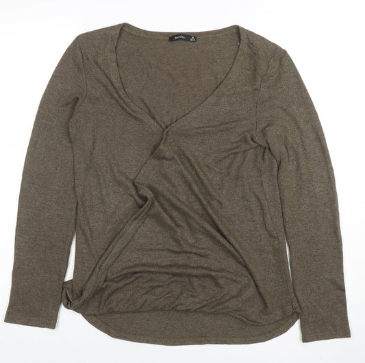 Womens UK Size M Bershka Brown Wrap T-Shirt