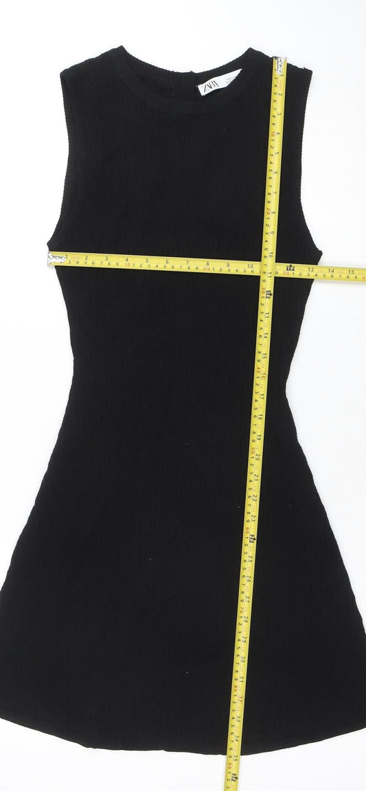 ZARA Women Black Knit Sleeveless A-Line Dress Size 12