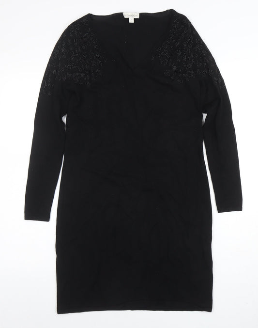 Monsoon Womens Black Beaded Knit Bodycon Dress Size S Long Sleeve