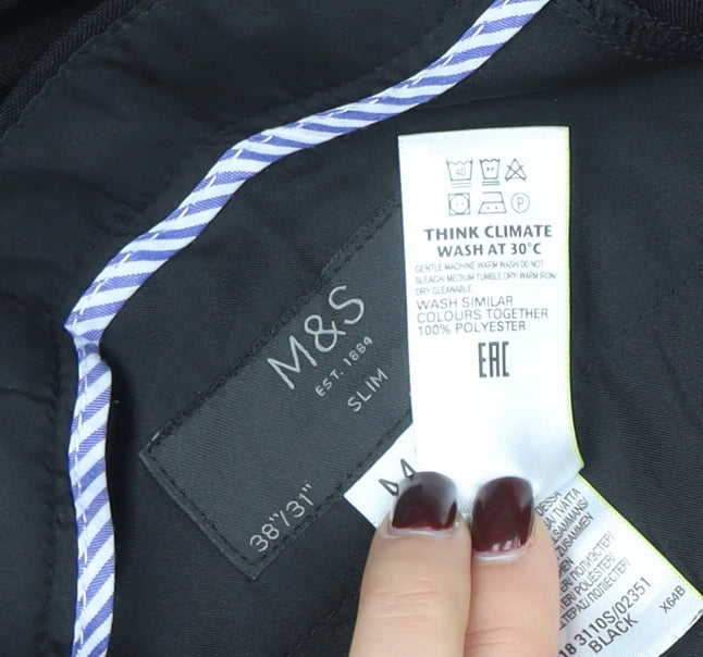 Mens UK Size 38 Marks and Spencer Slim Fit Dress Pants Black Trousers