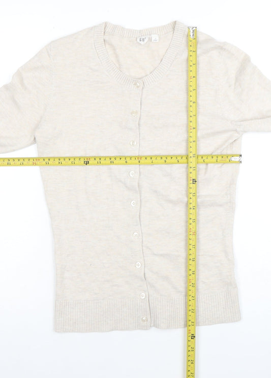 GAP Women Beige Cotton Blend Crew Neck Cardigan Size S